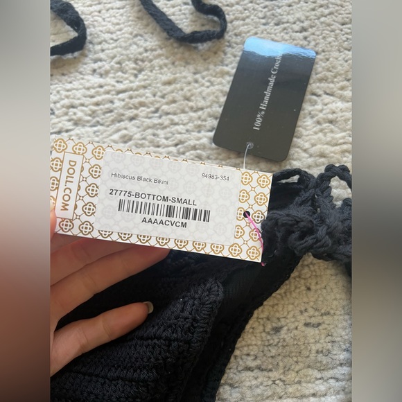 BRAND NEW bathing suit set black crochet bikini top and bottoms - Picture 12 of 16